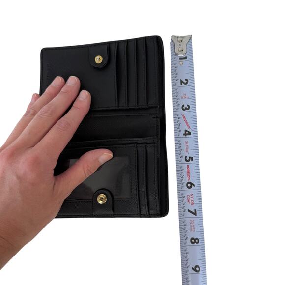 Michael Kors Black Pebbled Leather Slim Bifold Wallet Jet Set Gold Tone - Picture 12 of 16